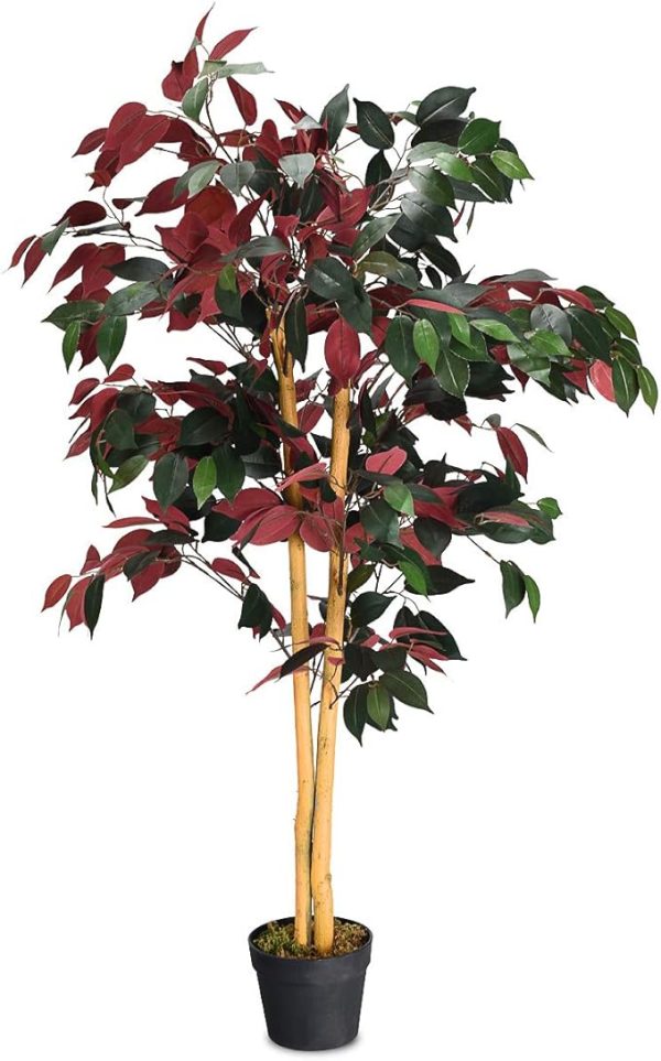 Goplus 4FT Tall Artificial Ficus Tree, Greenery Fake Tree Faux Plant in Pot for Indoor Outdoor Home Décor - Image 2