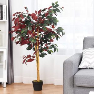 Goplus 4FT Tall Artificial Ficus Tree, Greenery Fake Tree Faux Plant in Pot for Indoor Outdoor Home Décor