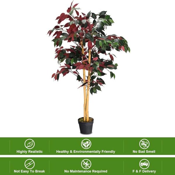 Goplus 4FT Tall Artificial Ficus Tree, Greenery Fake Tree Faux Plant in Pot for Indoor Outdoor Home Décor - Image 3