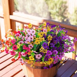 Artificial Faux Plants Flowers Outdoor Outside Decoration, 12 Bundles Fake Silk Daisy Realistic UV Resistant for Home Planter Front Door Porch Patio Yard Decor